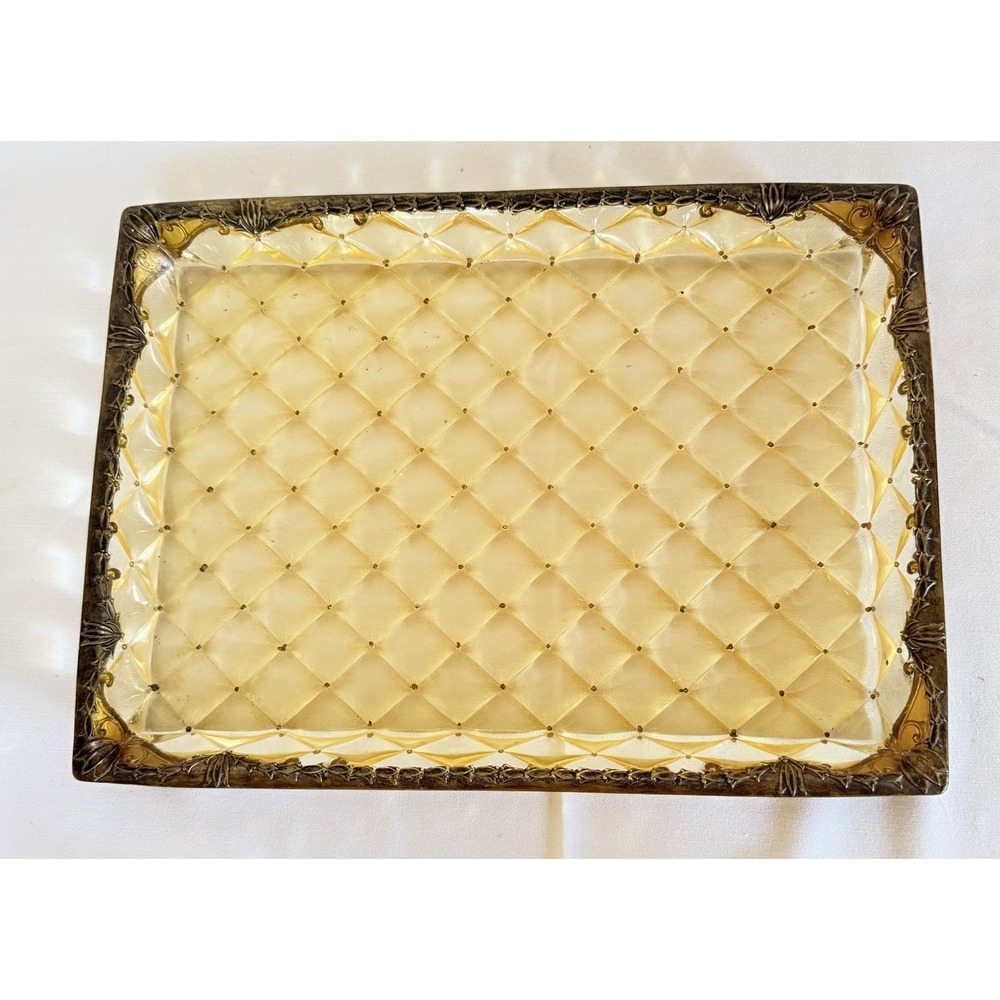 Unique Vintage Rectangular Vanity Perfume Tray Diamond Bottom Lucite 11 X 15 In